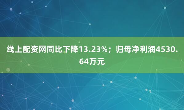 线上配资网同比下降13.23%；归母净利润4530.64万元